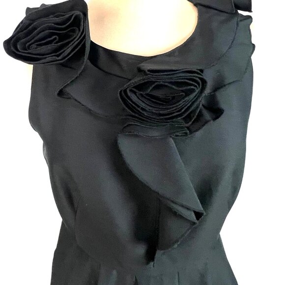 Magaschoni Collection LBD Black Cocktail Dress 4 Rosettes Elegant Quiet Luxury - Picture 3 of 6